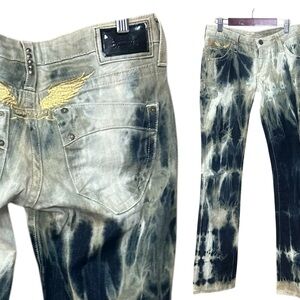 Robin’s Jean Vintage Gold Angel Wings jeans size 27 Style Marilyn Tie Dye